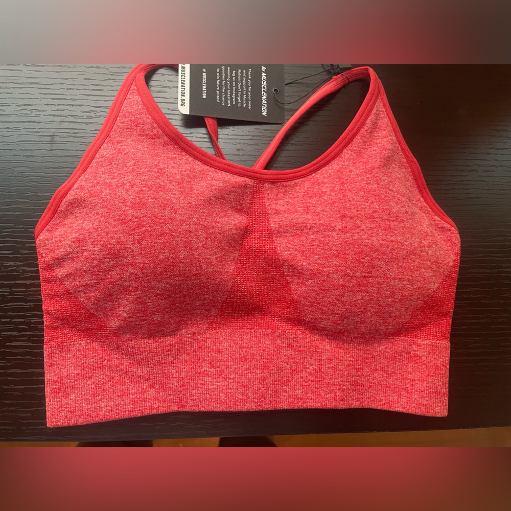 Muscle Nation Sports Bra, M, Red-Orange